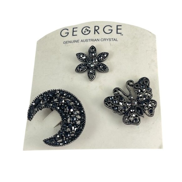 George Genuine Austrian Crystal Brooch Set Retro Style - Picture 6 of 6